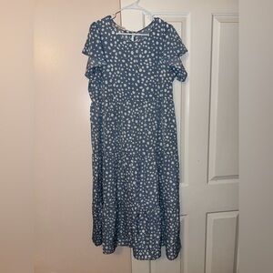 Fantaslook | light blue dotted dress with ruffle sleeves, size L